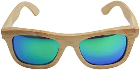100% Natural Bamboo Wood Frame Sunglasses Wayfarer Style Polarized Lenses UV Protection For Men &amp; Women (RENO GREEN)