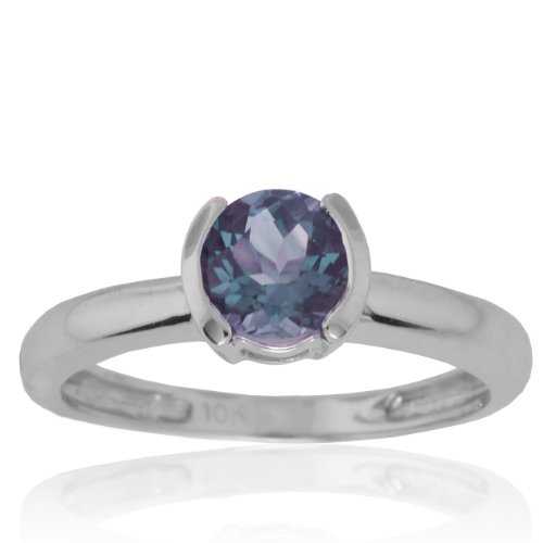 10k White Gold Created Alexandrite Semi-Bezel Ring, Size 7
