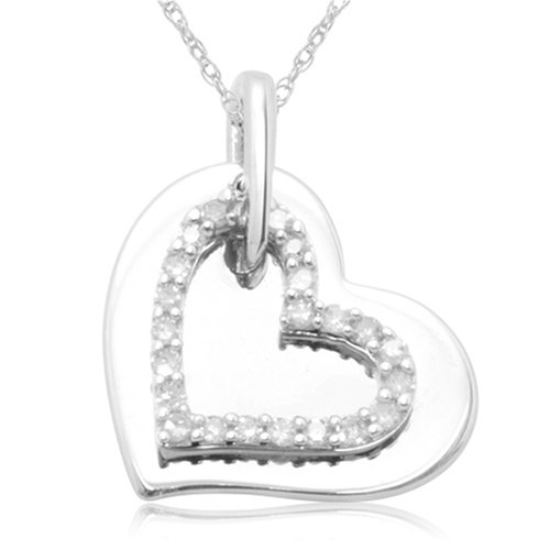 10k White Gold 2-Piece Diamond Heart Pendant (1/10 cttw, I-J Color, I3 Clarity) w/ inscription 'Love You Mom'