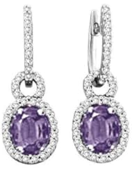 2.62Ct Oval Amethyst & VS Diamond Hoop Earrings 14K Gold