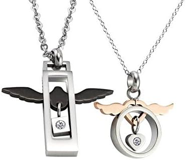 Mfys New Valentine Couple's "Stainless Steel Angel Wings Pendant Necklaces Stainless Steel (One Pair)