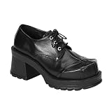 TRUMP-102, 2 3/4 Black 3 Eyelet Chunky Heel Shoes by Demonia
