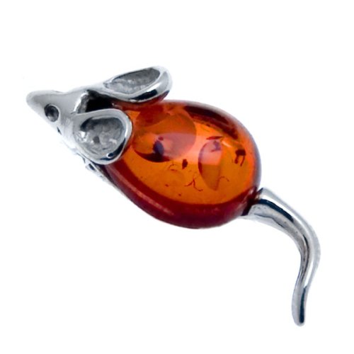 Certified Genuine Honey Amber and Sterling Silver Very Small Mouse Pin