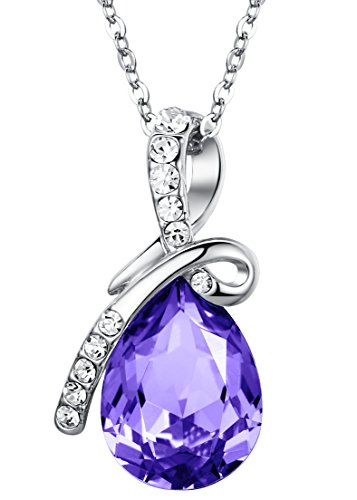 Eternal Love Teardrop Austrian Crystal Pendant Necklace - Violet Purple Large 17.5" Chain 2101802