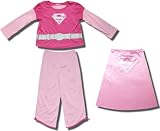 Supergirl Long-sleeve, long-leg Pajamas w/detachable cape for girls in 2 tone pink