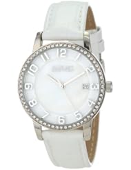 August Steiner Womens AS8056WT Swiss Quartz Mother-Of-Pearl Crystal Leather Strap Watch