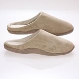 Mens Memory Foam Slippers - Beige Suede Micro Fleece Slippers with Side Stitches - 11-12 Mens Memory Foam Slippers - Beige Suede Micro Fleece Slippers with Side Stitches - 11-12