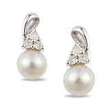 Sterling Silver 1 8 CT TDW Diamond White Freshwater Pearl Ear Pin Earrings 8-85 mm I3