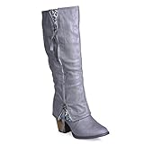 Twisted Womens Tall Zipper Insert Kitten Heel Fashion Boot with Sequin Underlay - GREY, Size 11