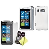 White Hard Case / Cover / Shell & LCD Screen Guard / Protector for HTC Surr ....