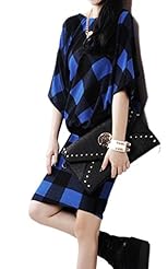 Plus Size Cocktail Plaid Print Winter Sweater Knit Tunic 
