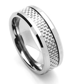 8MM Comfort Fit Tungsten Carbide Wedding Band Carbon Fiber Inlaid Pattern Ring (6 to 15) Size 6