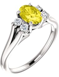 14K White Gold 7.00x5.00mm Oval Cut Yellow Sapphire and Diamond Ring -- LIFETIME WARRANTY
