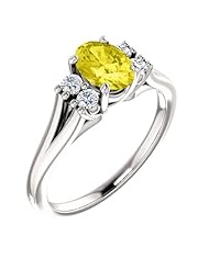 Platinum 7.00x5.00mm Oval Cut Yellow Sapphire and Diamond Ring -- LIFETIME WARRANTY