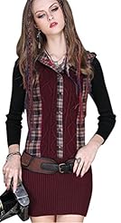 Short Cotton/Polyester/Knit Sleeveless Sweater Plaid Print Vintage Bodycon Dress 