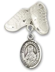 Sterling Silver Baby Badge with St. Alexandra Charm and Baby Boots Pin