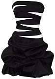 IMAGE OF Strapless Bandage Mini Bubble Dress Prom Party Formal Gown, 2X, Black/White