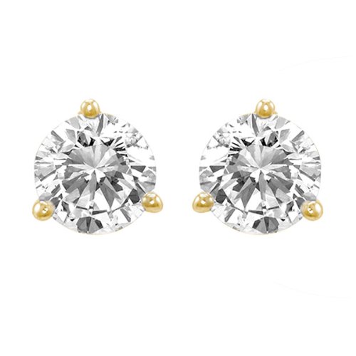 Diamond Stud Earrings:18k Yellow Gold Round Basket Setting 3-Prong Diamond Stud Earrings (1/2 cttw, G-H Color, SI1- SI2 Clarity) Images