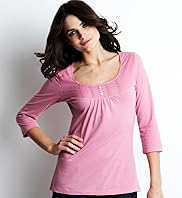 Indigo Collection Pure Cotton Gathered 3/4 Sleeve Top