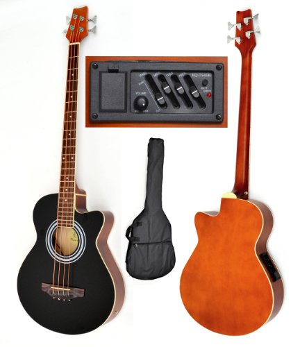 Produkt-Bild: Akustik E-Bass mit 4 Band EQ Schwarz Natur Pickup Tonabnehmer Bassgitarre mit Tasche