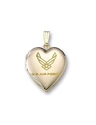 14k Yellow Gold Heart Air Force Picture Locket Over 3/4 inch x 3/4 in