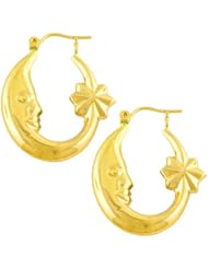 14 Karat Yellow Gold Bonded Moon & Star Hoop Earrings