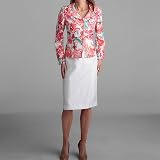 Le Suit 3-Button Pink Print Skirt Suit
