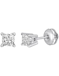 14k White Gold 4 Prong Princess Cut Diamond Stud Earrings (HI, I2-I3, 0.50 carat)