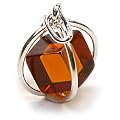 Millennium Collection Sterling Silver Spherical Pendant with Certified Genuine Honey Amber Cube