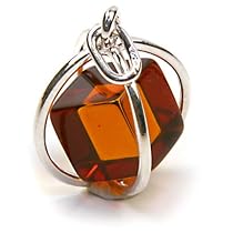 Millennium Collection Sterling Silver Spherical Pendant with Certified Genuine Honey Amber Cube