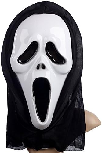 Halloween Costume Mask with Hood Scream Scary Ghost White Face Masquerade Mask