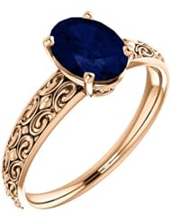 10K Rose Gold 8.00x6.00mm Oval Cut Sapphire Ring -- LIFETIME WARRANTY