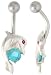 Dolphin Belly Button Ring with Blue Topaz Cubic Zirconia on Sterling Silver Setting