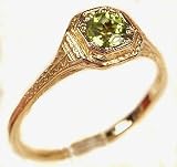 14k Yellow Gold Edwardian Style Filigree Peridot Ring