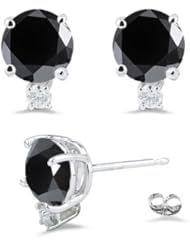 1.06 Cts Black & White Diamond Earrings in 18K White Gold