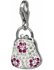 SilberDream Glitter Charm handbag with white and fuchsia Czech crystals 925 Sterling Silver Charms Pendant with Lobster Clasp for Charms Bracelet, Necklace or Earring GSC532W