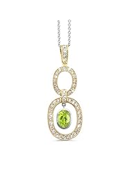 Trio Oval Diamond Pendant In 18K Yellow Gold With A 0.95 ct. Genuine Peridot Center Stone.