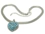 Aqua Glamorous Crystal Heart Pendant Silver Mesh Chain Necklace Jewelry
