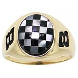 Men's #8 Checkered Flag Onyx Mother of Pearl 10K Yellow Gold Ring