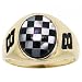 #8 Checkered Flag Onyx and Mother of Pearl Gold Ring-Mens Ring in 10K Yellow Gold