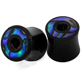 Pair 0 Gauge (8mm) Abalone Shell Inlay Horn Flesh Tunnel Plugs Organic Body Jewelry