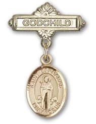 14K Gold Baby Badge with St. Barnabas Charm and Godchild Badge Pin
