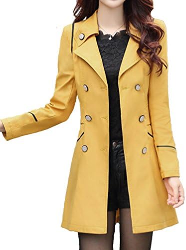Helan Women's Slim Style With Bouble Line Buttons Trench Coat