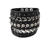 Black Vinyl Chrome Chain Link Studded Wristband