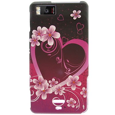 Crystal Hard PINK Snap on RUBBBERIZED With HEART FLOWERS Design Faceplate Cover Case for MOTOROLA MB810 DROID X XTREME [WCB521]