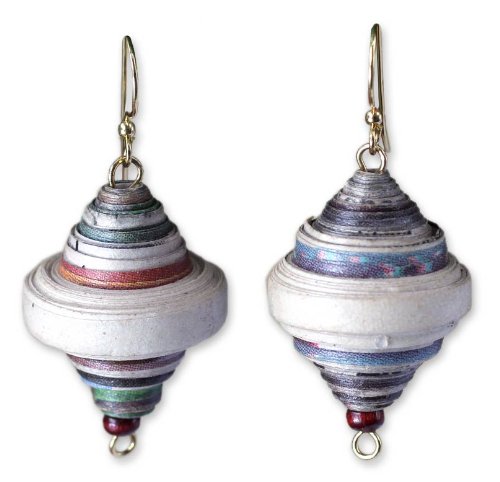 Recycled paper dangle earrings, 'Berries' - African Recycled Paper Dangle Earrings