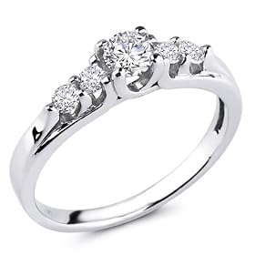 14K White Gold 5 Five Stone Round Diamond Ladies Women Wedding Engagement Ring Band (1/2 CTW., GH, SI) - size 4
