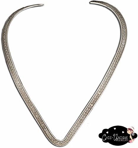 Burnished Silver Plated Textured Design "V" Shaped Choker 6mm Wide (CV8)
