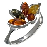 Certified Genuine Multicolor Amber and Sterling Silver Fantasy Ring