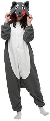 WANXX Adult Cosplay Kigurumi Onesie Halloween Pajamas Unicorn Costume (L (65"-68.8"), Gray Wolf)